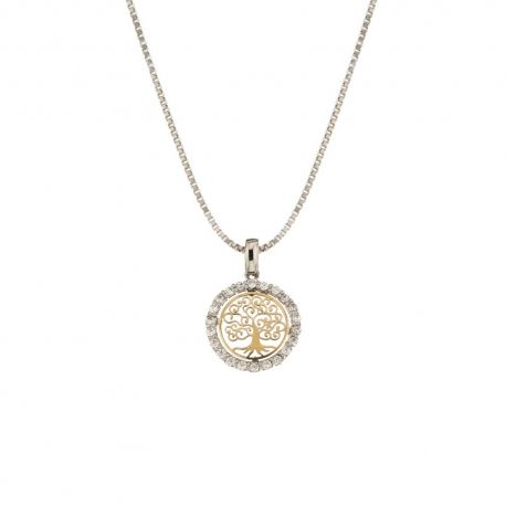 White and yellow gold 18k 750/1000 with tree of life shaped pendant woman necklace