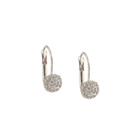 Boucles d'oreilles rondes en or blanc 18 Kt 750/1000 avec zircons blancs pour fille