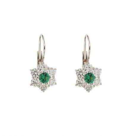 White gold 18k 750/1000 green and white stones woman earrings