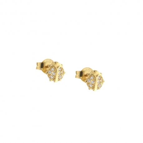 Boucles d'oreilles forme coccinelle en or 18 Kt 750/1000 avec zircons blancs pour fille