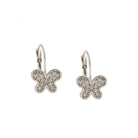 Boucles d'oreilles forme papillon en or blanc 18 Kt 750/1000 avec zircons blancs pour fille