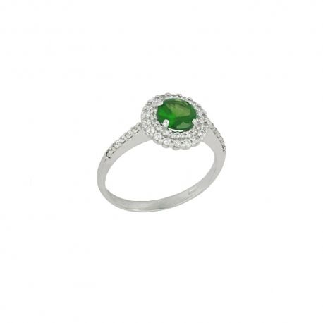 Anillo en oro blanco de 18 Kt 750/1000 con circonitas blancas y piedras verdes para mujer