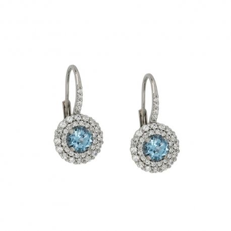 White gold 18k 750/1000 with white cubic zirconia and light blue stones woman earrings