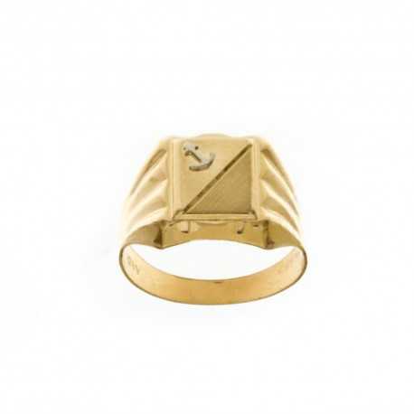 Ring aus 18-karätigem 750/1000-Gelbgold mit Anker aus Weißgold in poliertem und satiniertem Relief für Herren