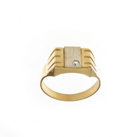 Anillo de oro amarillo y blanco de 18 quilates con circonita sobre base rectangular