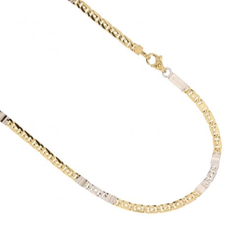 Catena in oro giallo e bianco 18 Kt 750/1000 a maglia tigre alternata