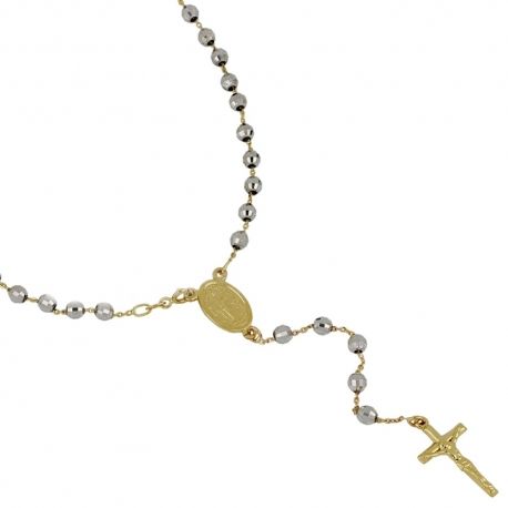 Rosenkranz aus 18 Kt 750/1000 Gold mit Madonna und glänzenden, facettierten Unisex-Kugeln