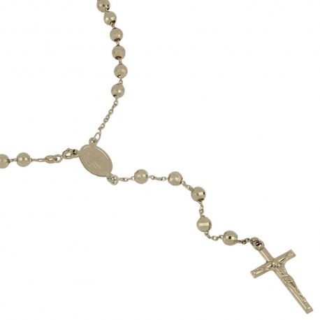 18K 750/1000 gouden rozenkrans met ketting en afwisselende bollen met Madonna hanger unisex