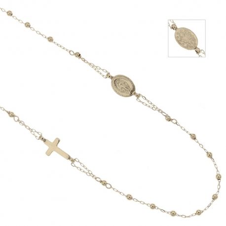 Gold 18k with Cross and Virgin Mary shiny unisex Rosary