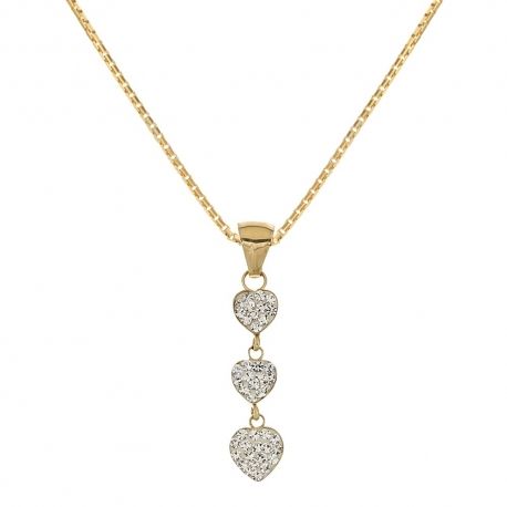 Yellow gold 18k 750/1000 with hearts and white zirconia woman necklace