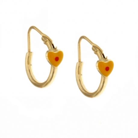 Boucles d'oreilles modèle cercle en or jaune 18 Kt 750/1000 avec coeur émaillé pour femme