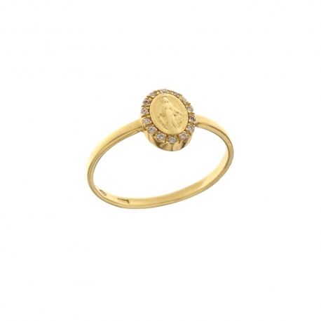 Anillo en oro amarillo de 18 Kt 750/1000 con Virgen y circonitas blancas para mujer