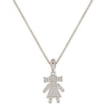 White gold 18k 750/1000 baby girl shaped pendant and zirconia woman necklace