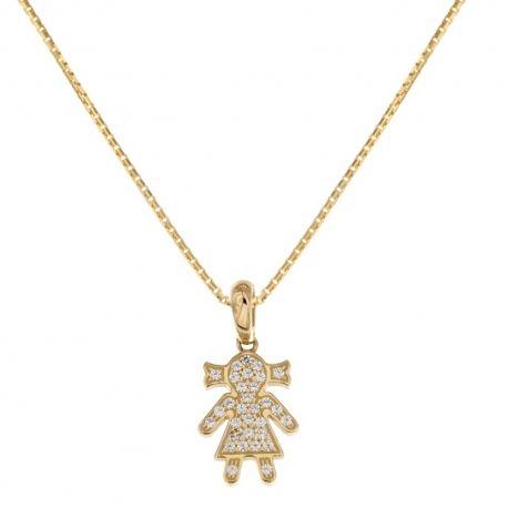 Yellow gold 18k 750/1000 baby girl shaped pendant and zirconia woman necklace