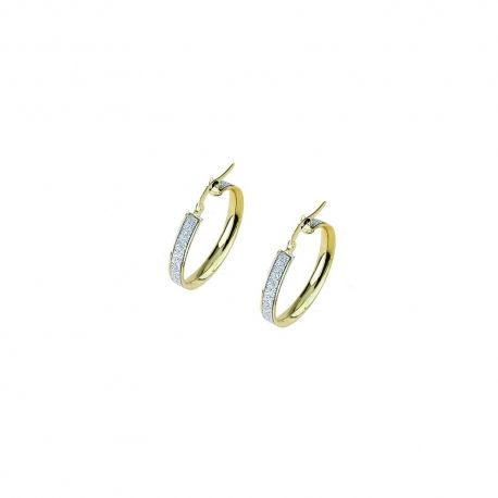 Orecchini a cerchio in oro bianco e giallo 18 Kt 750/1000 finitura lucida e diamantata da donna