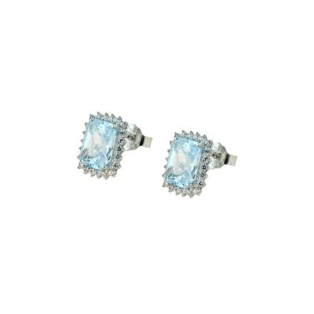 Pendientes de oro blanco de 18kt 750/1000 con piedras azules y circonitas blancas para mujer