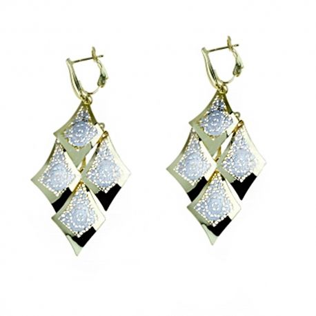 Boucles d'oreilles pendantes en or blanc et jaune 18 Kt 750/1000 avec diamants brillants pour femme