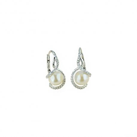 Pendientes de oro blanco de 18 Kt 750/1000 con perlas y circonitas para mujer