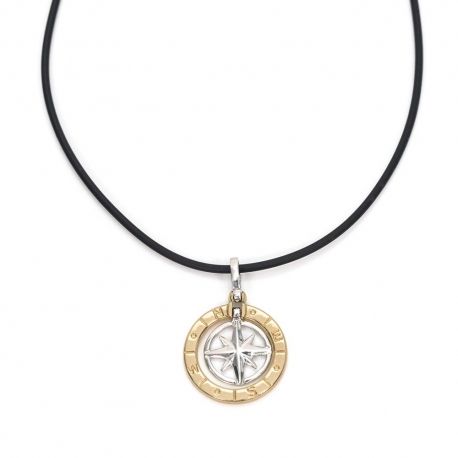 Yellow and white gold 18 K 750/1000 with wind rose pendant men necklace