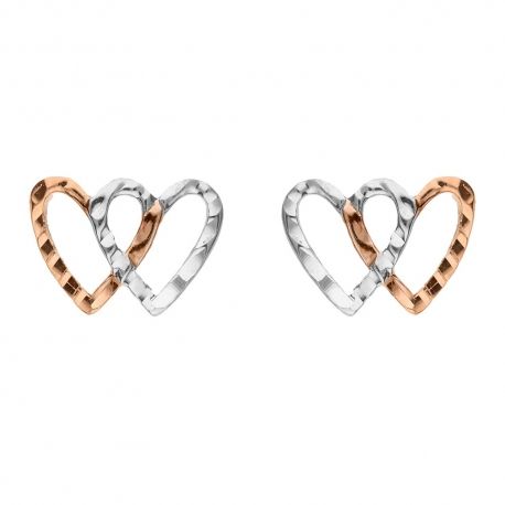 Boucles d'oreilles en or rose et blanc 18Kt 750/1000 avec deux coeurs entrelacés