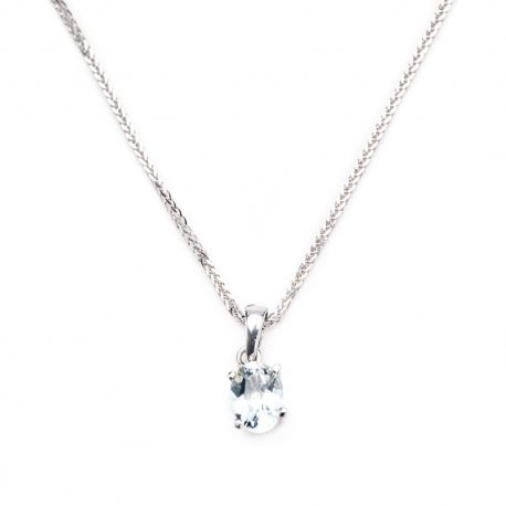 White gold 18 K 750/1000 with light blue quartz woman necklace