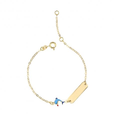 Pulsera en oro amarillo de 18 kt con placa y delfín esmaltado