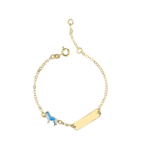 Pulseira em ouro amarelo 18K com placa e cachorro esmaltado