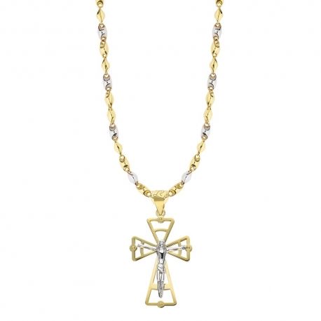 Collier en or jaune et blanc 18 carats avec croix pour homme