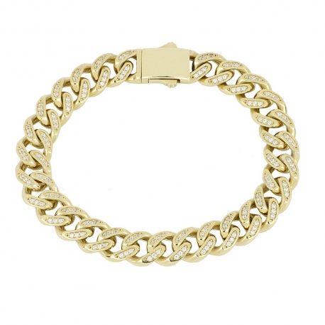 Bracelet en or jaune 18K 750, modèle grumetta avec zircons blancs