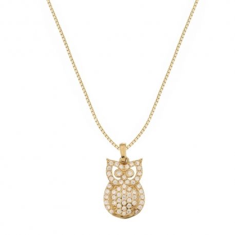 Yellow gold 18k with owl pendant woman necklace