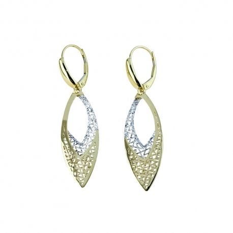 Boucles d'oreilles feuilles en or jaune et blanc 18 carats