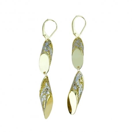 Boucles d'oreilles pendantes percées en or jaune et blanc 18 carats