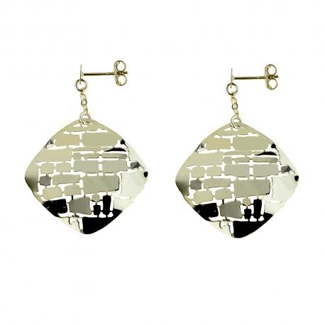 Boucles d'oreilles forme losange ajouré en or jaune 18 carats