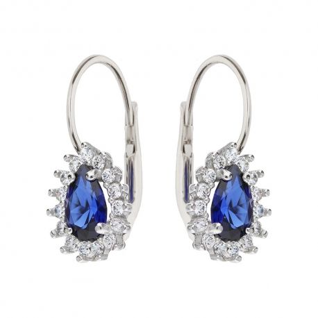 Pendientes de oro blanco de 18kt 750/1000 con piedras azules y circonitas blancas para mujer