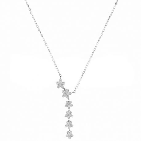 Collier avec pendentif fleurs en or blanc 18 Kt pour femme