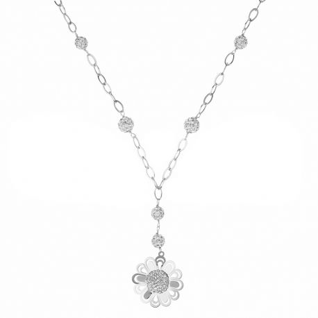 Collana in Oro Bianco 18 Carati con Fiore Stilizzato