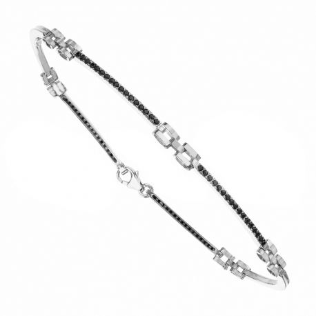 Bracelet en or blanc 18 carats avec zircons noirs pour homme