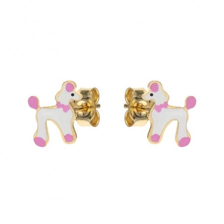 Boucles d'oreilles bébé caniche en or 18 carats