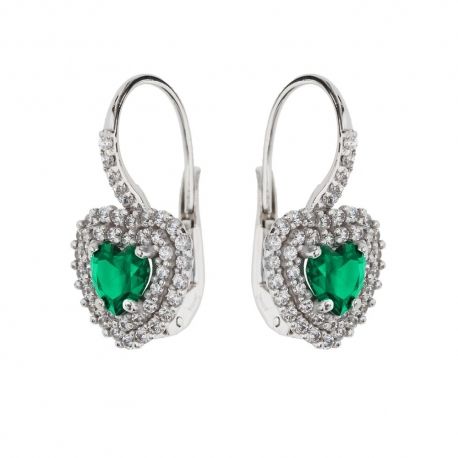 White Gold 18k with Green and White Stones Earrings