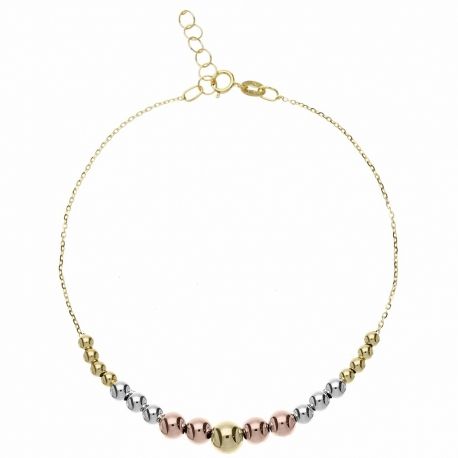 Bracciale in Oro Giallo Bianco e Rosa 18 Carati con sfere a Scalare da Donna