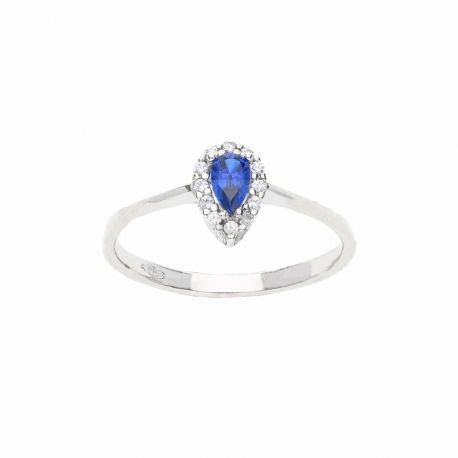 18K witgouden ring met blauwe steen en witte zirkonen