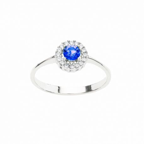 White Gold 18k with Blue Stone and White Zirconia Ring