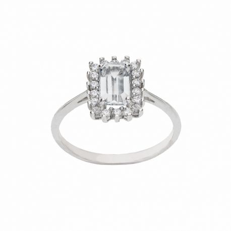 Bague en or blanc 18 carats avec zircons blancs