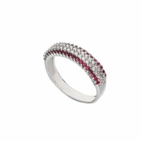 Bague en or blanc 18 carats avec pavé de zircons rouges et blancs