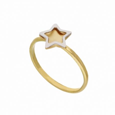 Anillo en forma de estrella de oro blanco y amarillo de 18 quilates para mujer