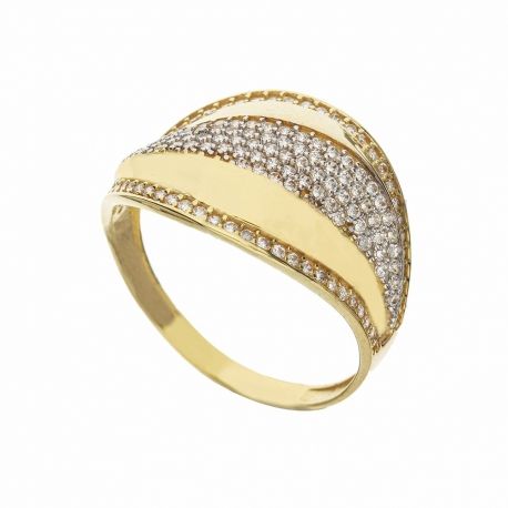 Anillo de Oro Blanco y Amarillo de 18K con Circonitas Blancas para Mujer