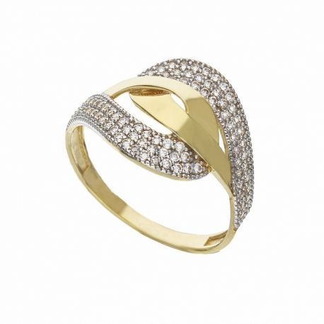 Anillo de Oro Blanco y Amarillo de 18K con Circonitas Blancas para Mujer