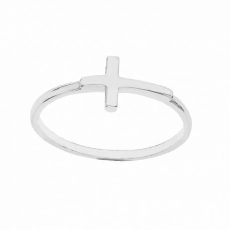 Polert 18K hvitt gull Cross Ring for kvinner