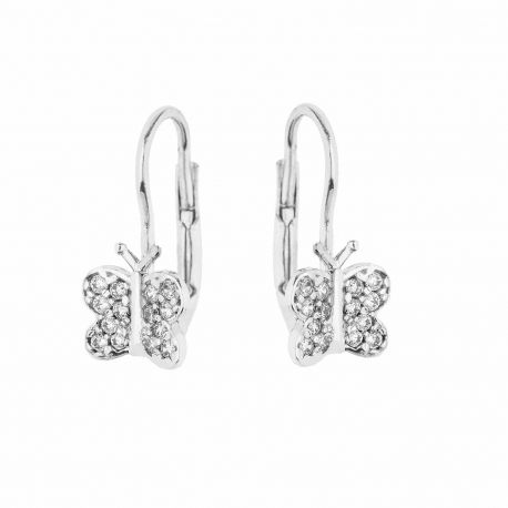 Boucles d'oreilles avec papillons en or blanc 18 carats et zircons blancs