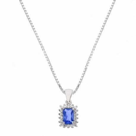 Collana in Oro Bianco 18 Carati con Pendente di Zirconi Bianchi e Blu da Donna